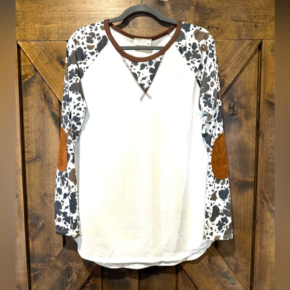 Avery Tops - NWT Avery Long Sleeve White&Cowhide Elbow Patch Top